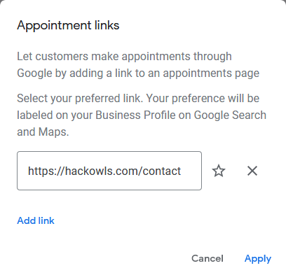 Google My Business Account - Appointment Links