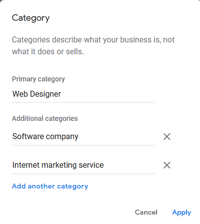 Google My Business Account - Primary & Secondary Category